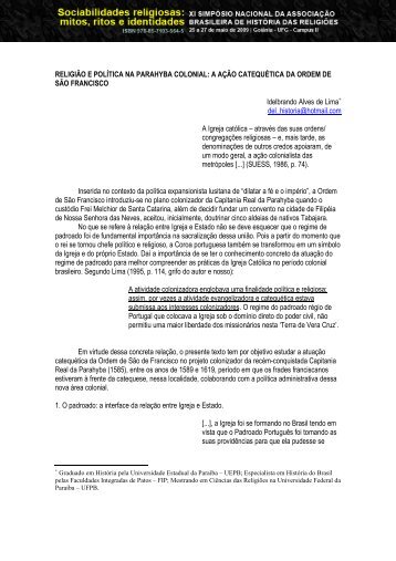 RELIGIÃO E POLÍTICA NA PARAHYBA COLONIAL: A ... - ABHR