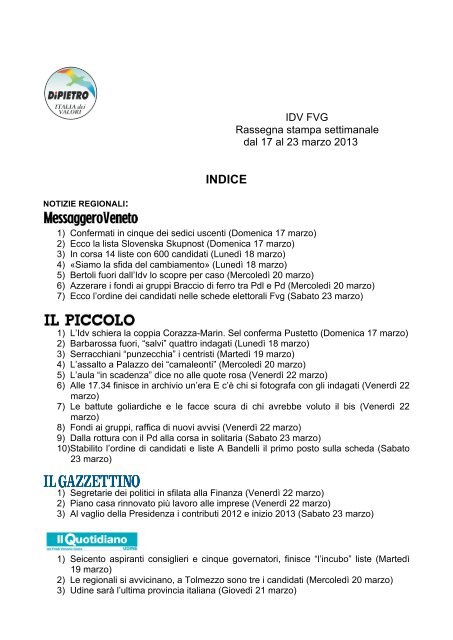 cronaca regionale - IDV Friuli Venezia Giulia