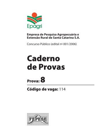 Caderno de Provas - Concurso Público EPAGRI - UFSC