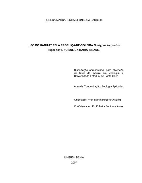 USO DO HÁBITAT PELA PREGUIÇA-DE-COLEIRA ... - CNCFlora