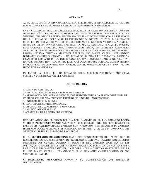 Acta de Cabildo 33 Ordinaria - Jerez