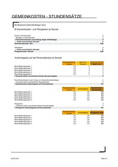 Musterauswertung Stundensatzkalkulation - Atikon