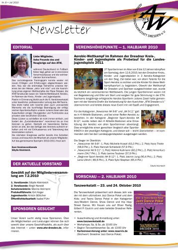 Newsletter 02-2010 - Aerobic und Tanzwerkstatt Dresden eV