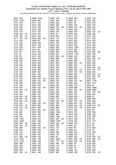 5001 400 5100 1200 5101 750 5102 700 5103 ... - Nagel Auktionen