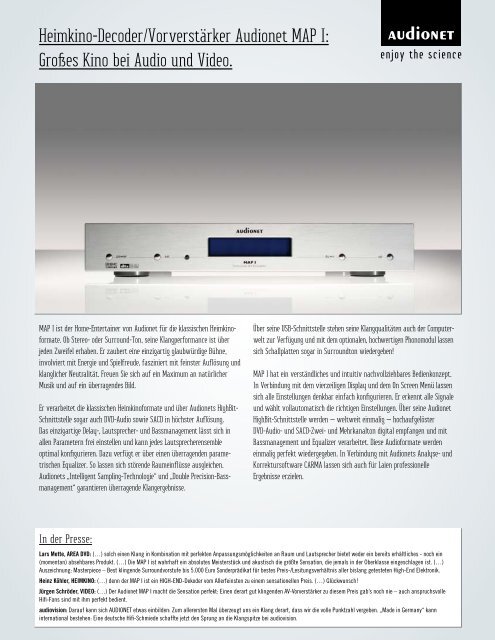 Heimkino-Decoder/Vorverstärker Audionet MAP I: Großes Kino bei ...
