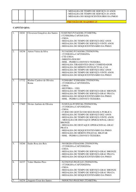 almanaque dos oficiais da pmgo atualizado em 03 de janeiro 2013 ...