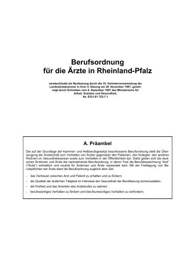 Berufsordnung für die Ärzte in Rheinland-Pfalz - Augenarzt ...