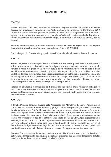 EXAME 110 – CIVIL PONTO 1 Renata, divorciada, atualmente ...