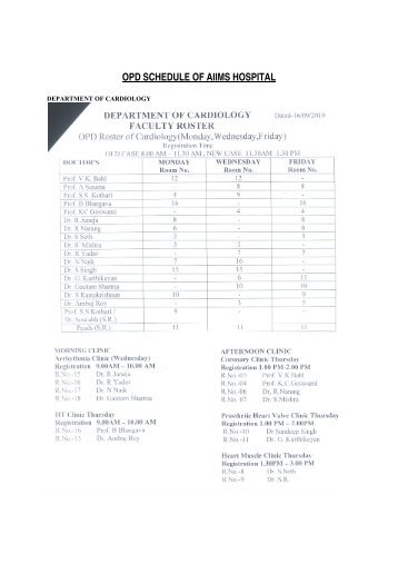 opd schedule of aiims hospital - All India Institute of Medical Sciences