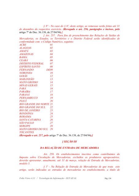 * RICMS - ATUALIZADO ATÉ O DEC. 3.002/05, DOE DE ... - Sefaz - AL