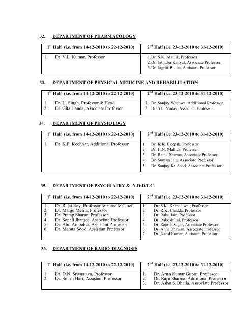 Faculty-Winter vacation schedule 2010 - All India Institute of Medical ...