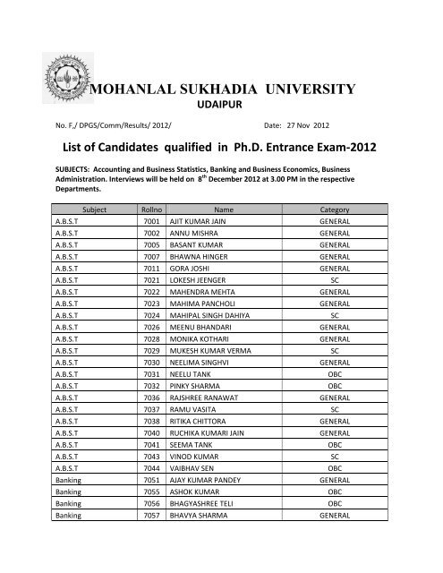 mohanlal sukhadia university udaipur