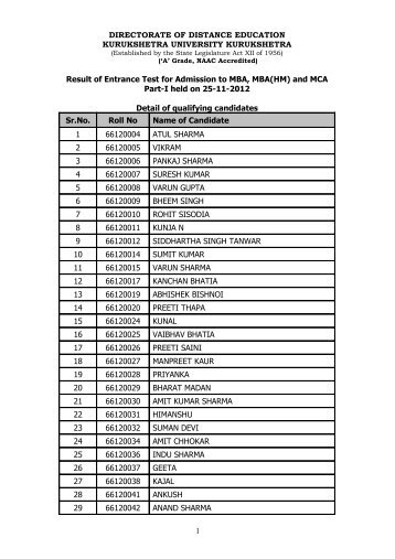 DIRECTORATE OF DISTANCE EDUCATION - Kurukshetra University