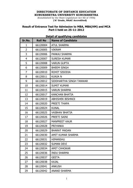 DIRECTORATE OF DISTANCE EDUCATION - Kurukshetra University