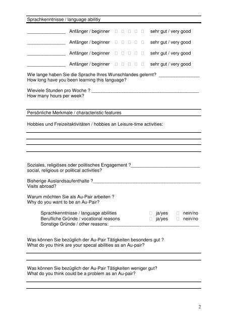 Internationaler Fragebogen - Au Pair-Berlin