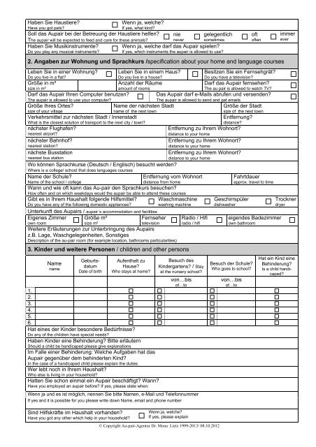 Host-Family-Registration Form - Au-Pair Agentur Dr. Mona Lietz