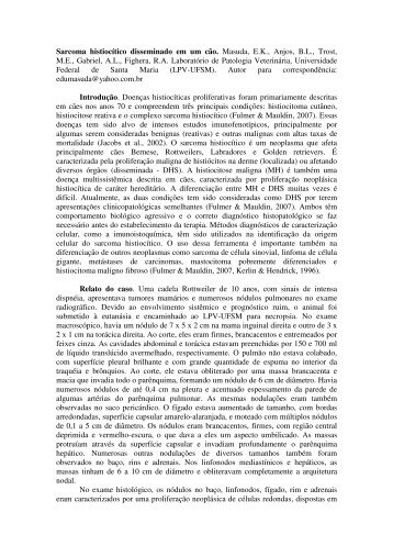 Sarcoma histiocítico disseminado em um cão. Masuda, E.K. ... - UFSM