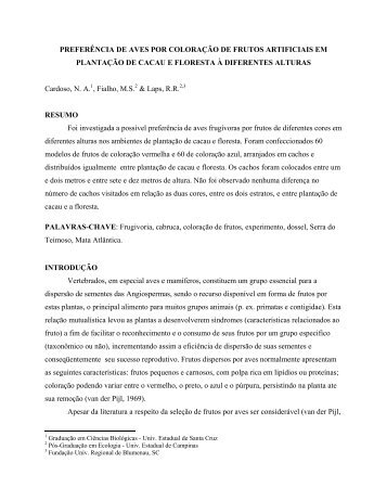 Preferência de cores feita por pássaros