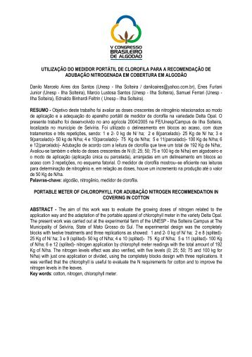 UTILIZAÇÃO DO MEDIDOR PORTÁTIL DE ... - Embrapa Algodão