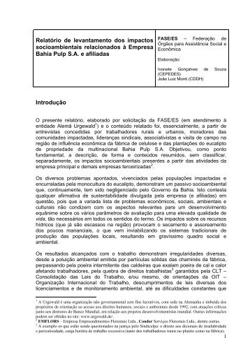 Relatório de levantamento dos impactos socioambientais ...