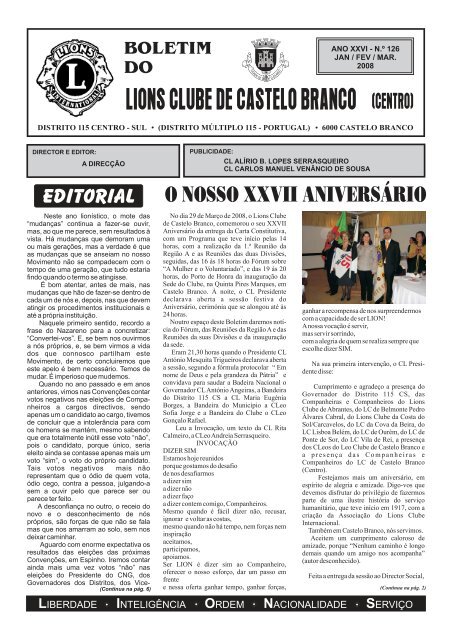 Boletim Nº 126 - Janeiro a Março de 2008 - Lions Clube de Castelo ...