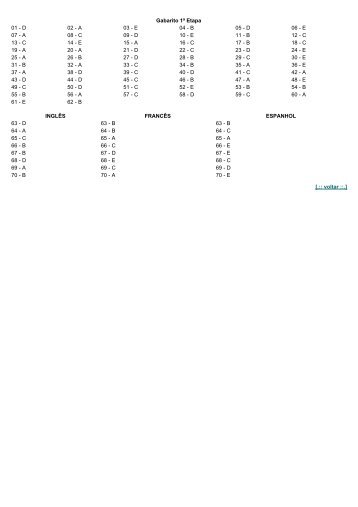 Gabarito 1ª Etapa 01 - D 02 - A 03 - E 04 - B 05 - D ... - CNEC On Line