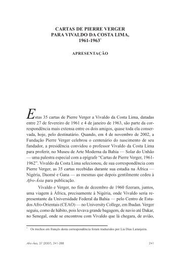 Cartas de Pierre Verger para Vivaldo da Costa - Revista Afro-Ásia ...