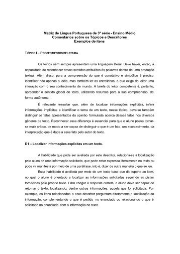 Matriz de Língua Portuguesa de 3ª série - Ensino Médio ... - Inep