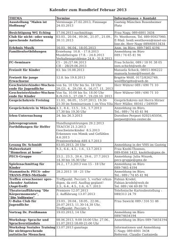 Kalender zum Rundbrief Februar 2013 - Autismus Oberbayern