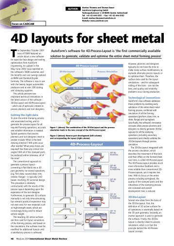 4D layouts for sheet metal parts -  AutoForm Engineering
