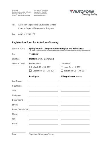 Registration Form for AutoForm-Training - AutoForm Engineering