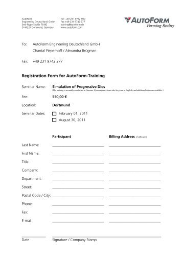 Registration Form for AutoForm-Training - AutoForm Engineering