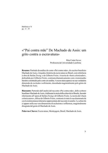 «“Pai contra mãe” De Machado de Assis: um grito contra a ... - ReCiL