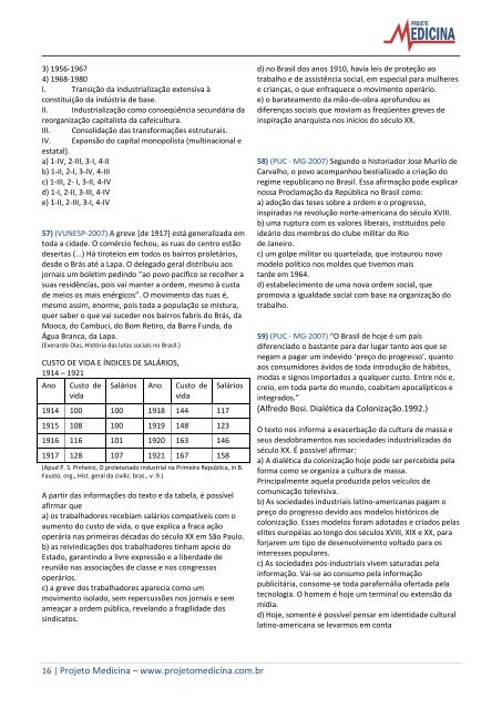 Exercícios de História República Velha - Projeto Medicina