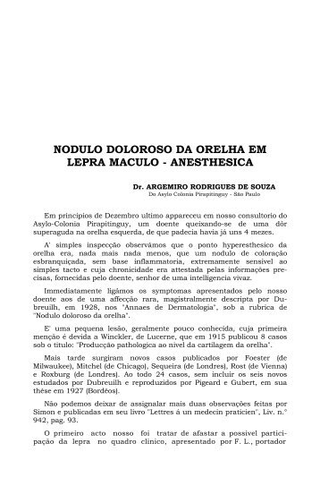 nodulo doloroso da orelha em lepra maculo - anesthesica