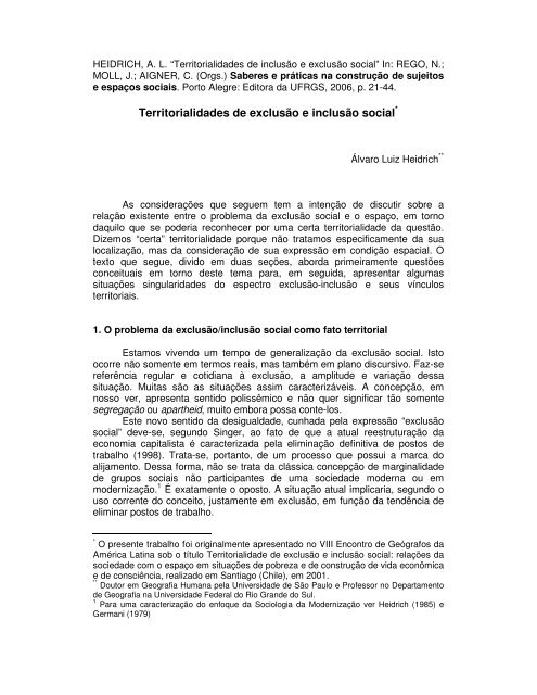 Territorialidades de exclusão e inclusão social* - LABES
