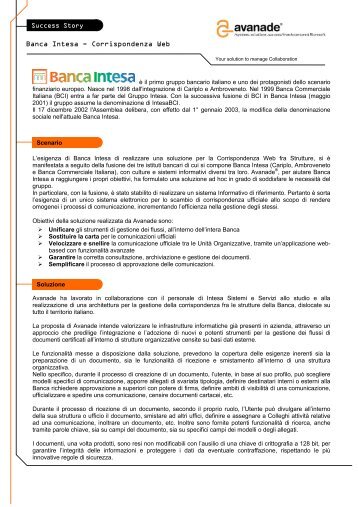 Banca Intesa - Corrispondenza Web - Avanade