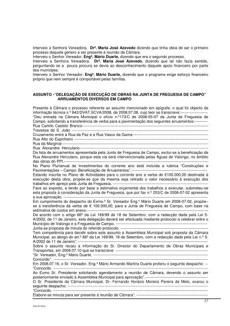 Ata da reunião do dia 07 de agosto - Câmara Municipal de Valongo