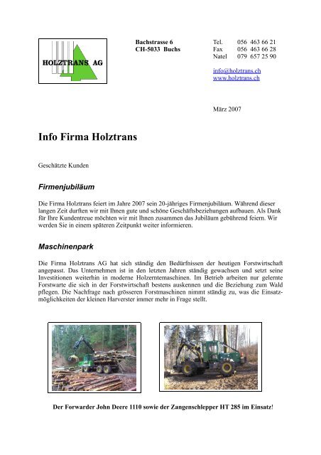 Info Firma Holztrans - Holztrans AG