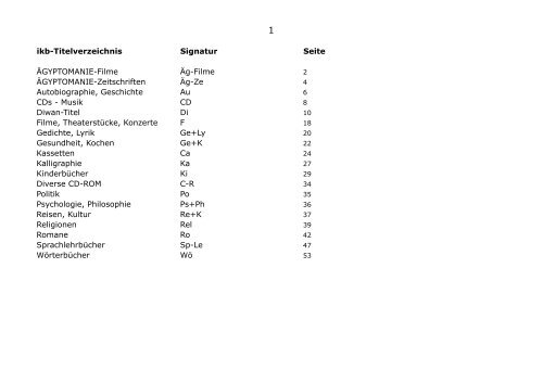 ikb-Titelverzeichnis Signatur Seite ... - Diwan Abdel Aziz