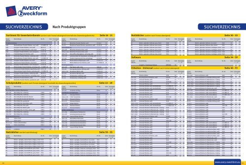 SUCHVERZEICHNIS SUCHVERZEICHNIS - Avery Zweckform