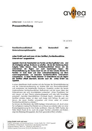 110720_Familienfreundliches Unternehmen - Avitea  GmbH