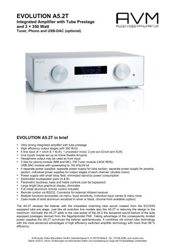 Productinformation english A5.2T 1.0 - AVM Next Generation Audio ...