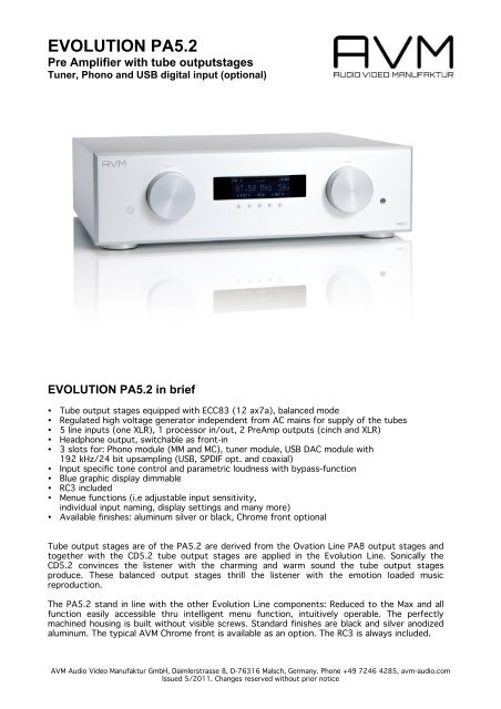 evolution pa5.2 - AVM Next Generation Audio Technologies GmbH