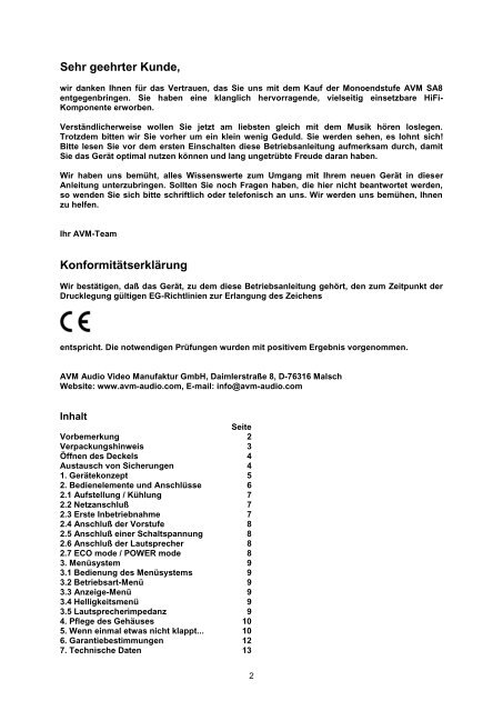 Betriebsanleitung Ovation SA8