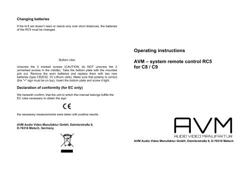 operating instructions RC5 C8&9 - AVM Audio