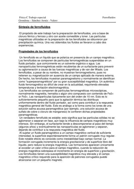 Trabajo Práctico Ferrofluidos Integrantes: Grondona, Francisco ...
