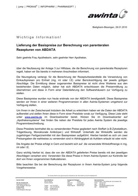 jump Anschreiben Basispreise  - Awinta GmbH