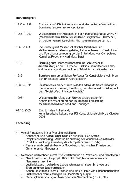 Tabellarischer Lebenslauf, Forschungsinteressen, Lehrerfahrungen