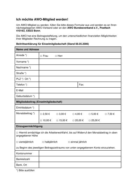 Beitrittsformular (*.pdf) - AWO Arbeiterwohlfahrt Bonn Stadt eV
